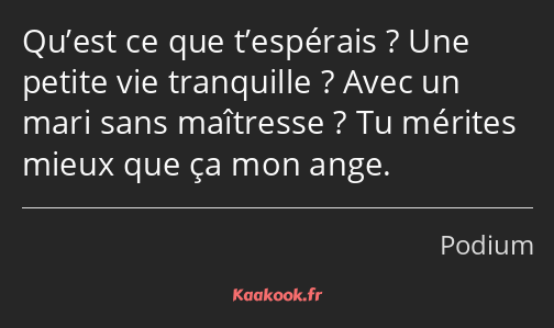 Qu’est ce que t’espérais ? Une petite vie tranquille ? Avec un mari sans maîtresse ? Tu mérites…