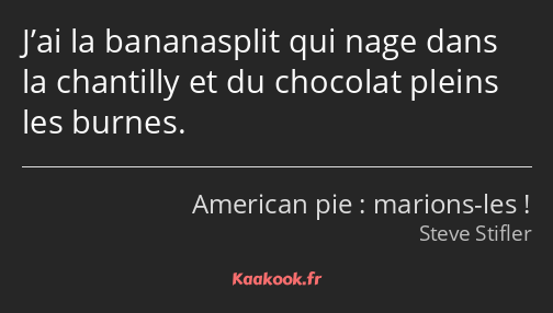 J’ai la bananasplit qui nage dans la chantilly et du chocolat pleins les burnes.