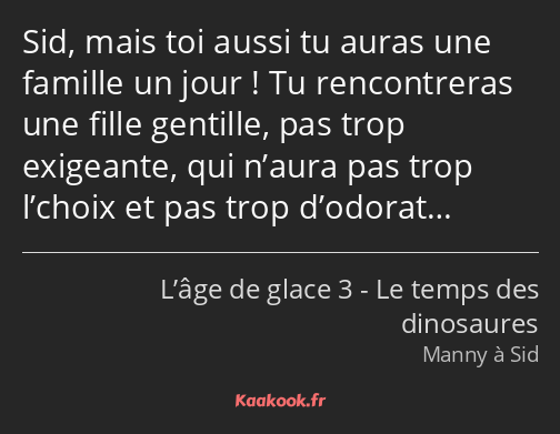 Sid, mais toi aussi tu auras une famille un jour ! Tu rencontreras une fille gentille, pas trop…