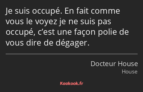 Je suis occupé. En fait comme vous le voyez je ne suis pas occupé, c’est une façon polie de vous…