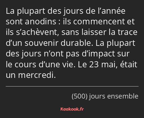 La plupart des jours de l’année sont anodins : ils commencent et ils s’achèvent, sans laisser la…