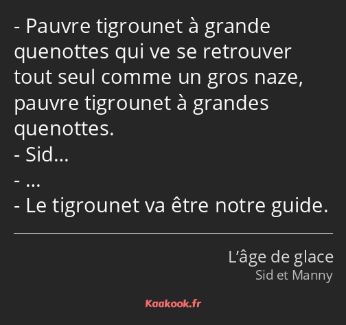 Pauvre tigrounet à grande quenottes qui ve se retrouver tout seul comme un gros naze, pauvre…