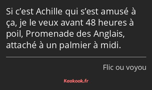 Si c’est Achille qui s’est amusé à ça, je le veux avant 48 heures à poil, Promenade des Anglais…