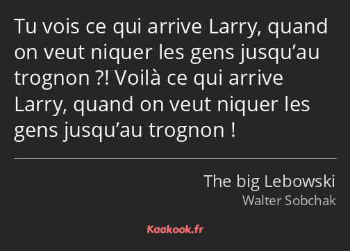 Tu vois ce qui arrive Larry, quand on veut niquer les gens jusqu’au trognon ?! Voilà ce qui arrive…