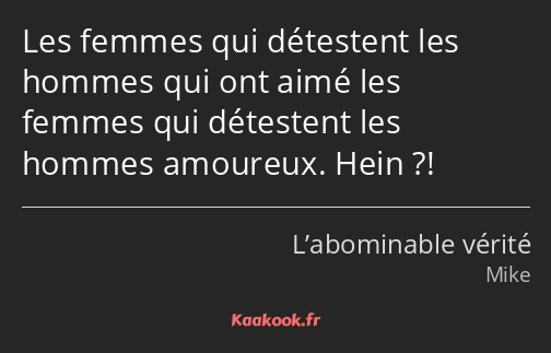 Les femmes qui détestent les hommes qui ont aimé les femmes qui détestent les hommes amoureux. Hein…