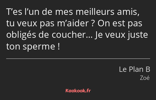 T’es l’un de mes meilleurs amis, tu veux pas m’aider ? On est pas obligés de coucher… Je veux juste…