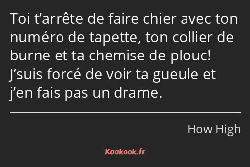 Toi t’arrête de faire chier avec ton numéro de tapette, ton collier de burne et ta chemise de plouc…