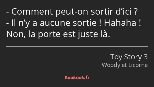 Comment peut-on sortir d’ici ? Il n’y a aucune sortie ! Hahaha ! Non, la porte est juste là.