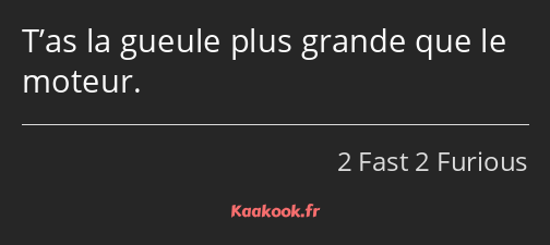 T’as la gueule plus grande que le moteur.