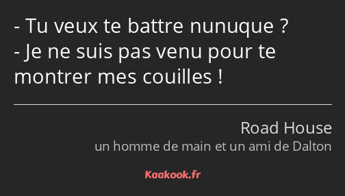 Tu veux te battre nunuque ? Je ne suis pas venu pour te montrer mes couilles !