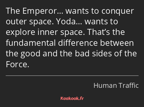 The Emperor… wants to conquer outer space. Yoda… wants to explore inner space. That’s the…