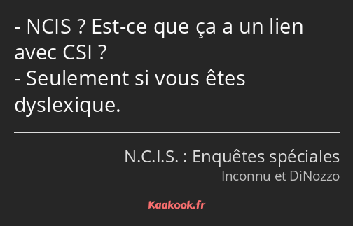 NCIS ? Est-ce que ça a un lien avec CSI ? Seulement si vous êtes dyslexique.