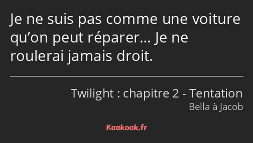 Je ne suis pas comme une voiture qu’on peut réparer… Je ne roulerai jamais droit.