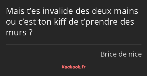 Mais t’es invalide des deux mains ou c’est ton kiff de t’prendre des murs ?