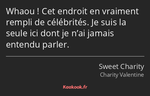 Whaou ! Cet endroit en vraiment rempli de célébrités. Je suis la seule ici dont je n’ai jamais…