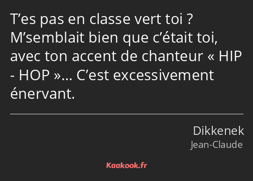 T’es pas en classe vert toi ? M’semblait bien que c’était toi, avec ton accent de chanteur HIP…