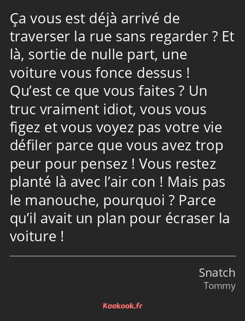 Ça vous est déjà arrivé de traverser la rue sans regarder ? Et là, sortie de nulle part, une…