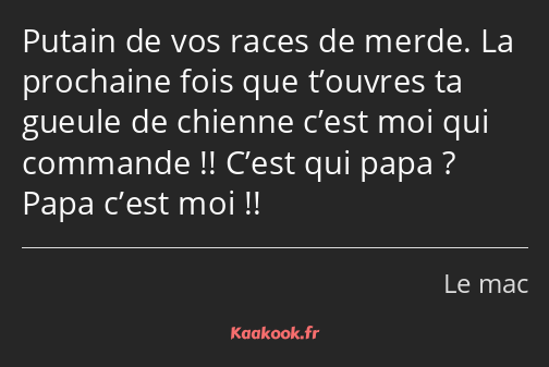 Putain de vos races de merde. La prochaine fois que t’ouvres ta gueule de chienne c’est moi qui…