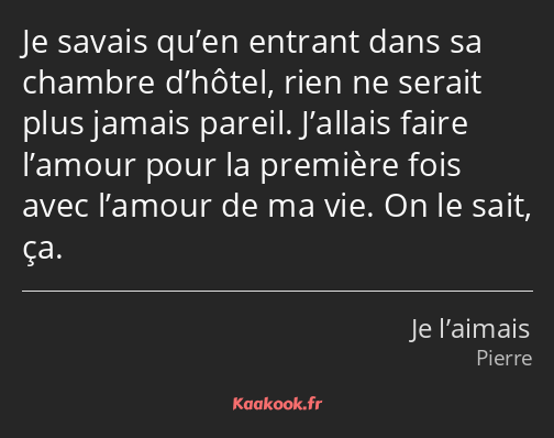 Je savais qu’en entrant dans sa chambre d’hôtel, rien ne serait plus jamais pareil. J’allais faire…