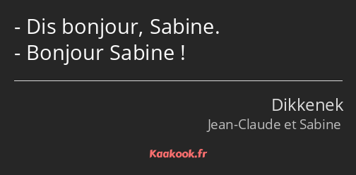 Dis bonjour, Sabine. Bonjour Sabine !