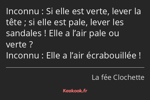 Si elle est verte, lever la tête ; si elle est pale, lever les sandales ! Elle a l’air pale ou…