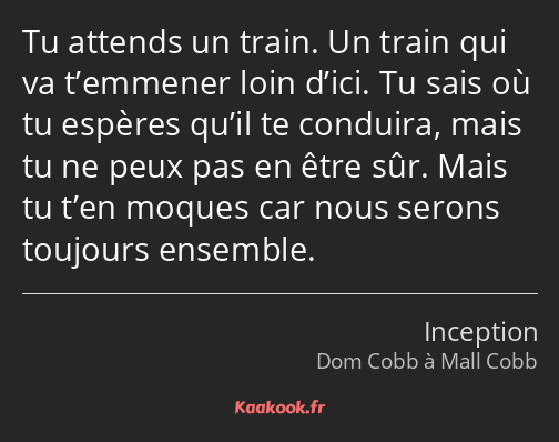 Tu attends un train. Un train qui va t’emmener loin d’ici. Tu sais où tu espères qu’il te conduira…