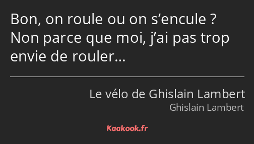 Bon, on roule ou on s’encule ? Non parce que moi, j’ai pas trop envie de rouler…