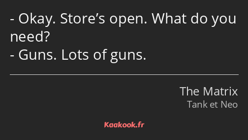 Okay. Store’s open. What do you need? Guns. Lots of guns.