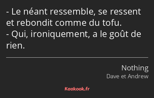 Le néant ressemble, se ressent et rebondit comme du tofu. Qui, ironiquement, a le goût de rien.