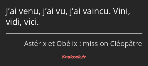 J’ai venu, j’ai vu, j’ai vaincu. Vini, vidi, vici.